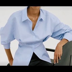 Zara fitted poplin blouse light blue